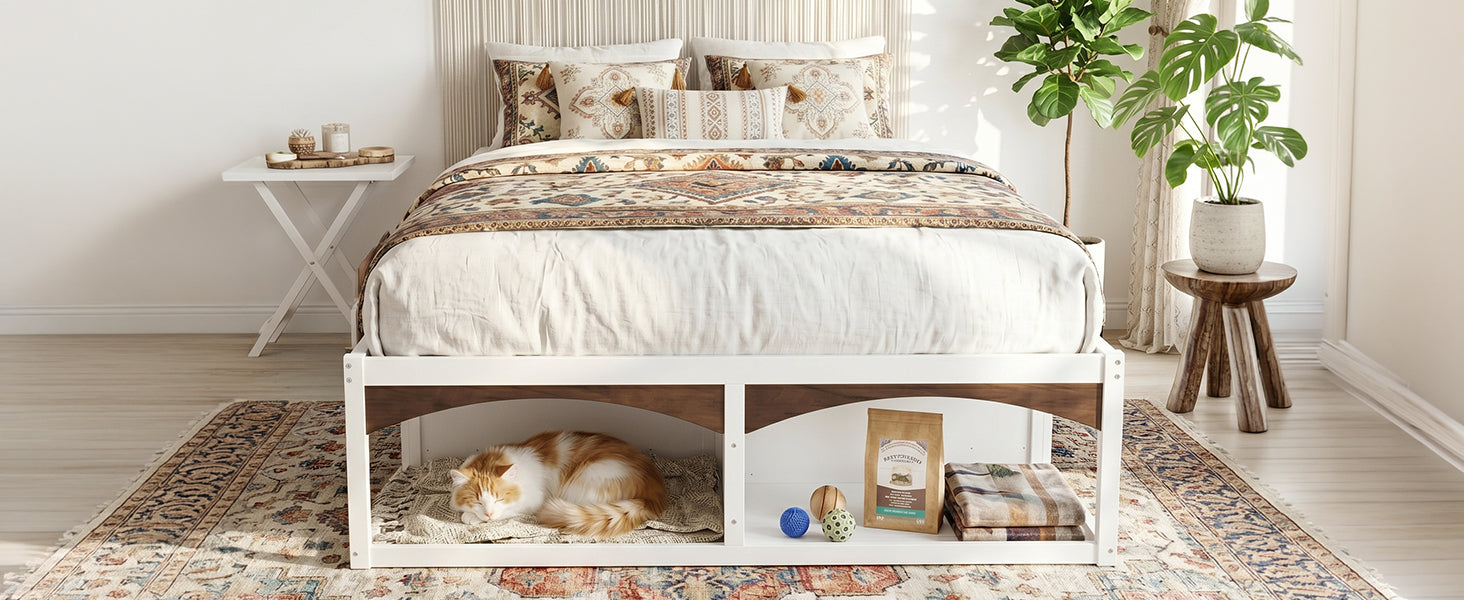 King Bed Frame with Storage Drawers, No Headboard Platform Bed with Light, Pet-Friendly Design, No Box Spring Needed