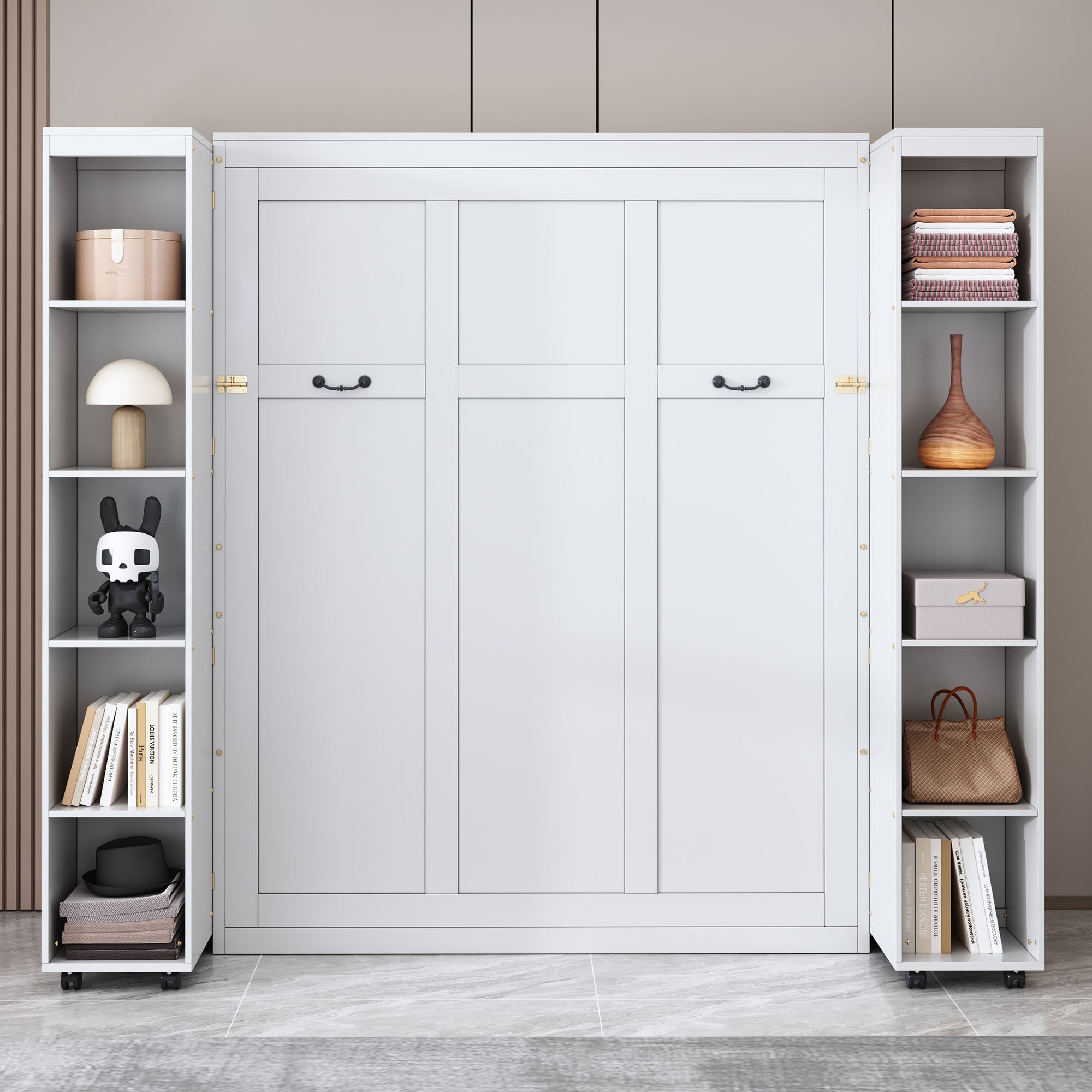 Queen Murphy Bed Wall Bed with Storage Doors, White(OLD SKU:LP000381AAK)