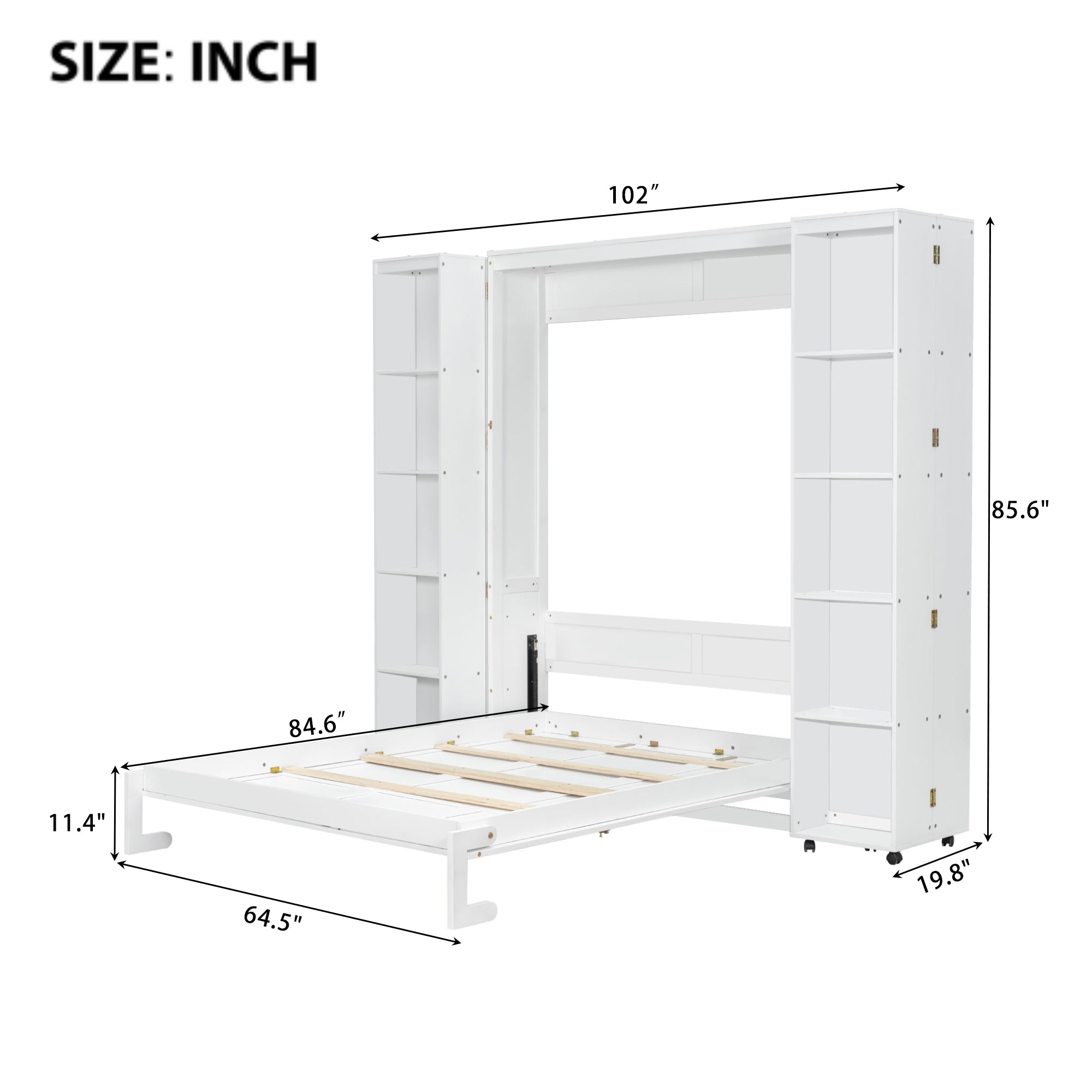 Queen Murphy Bed Wall Bed with Storage Doors, White(OLD SKU:LP000381AAK)