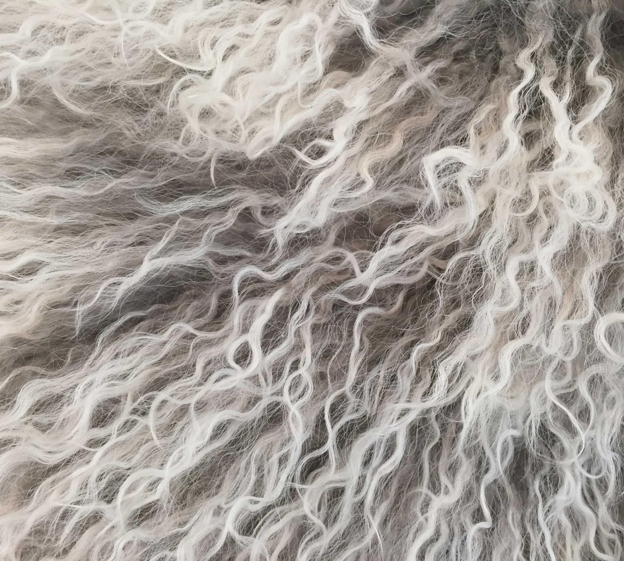 17" Grey Genuine Tibetan Lamb Fur Pillow With Microsuede Backing
