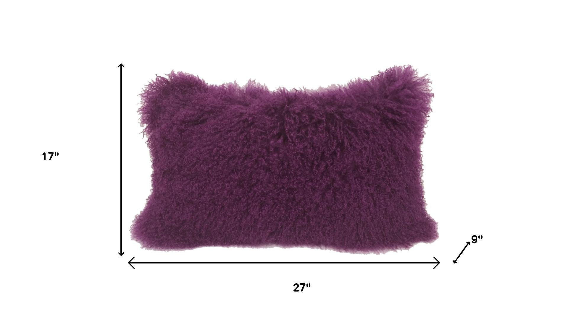 17" Purple Genuine Tibetan Lamb Fur Pillow With Microsuede Backing