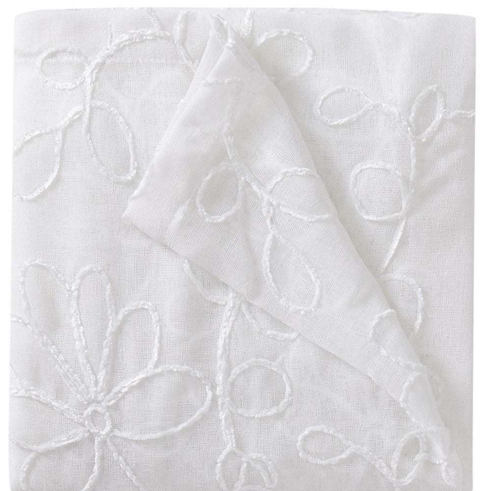 Set of Two 84" White Floral Embroidered Window Panels