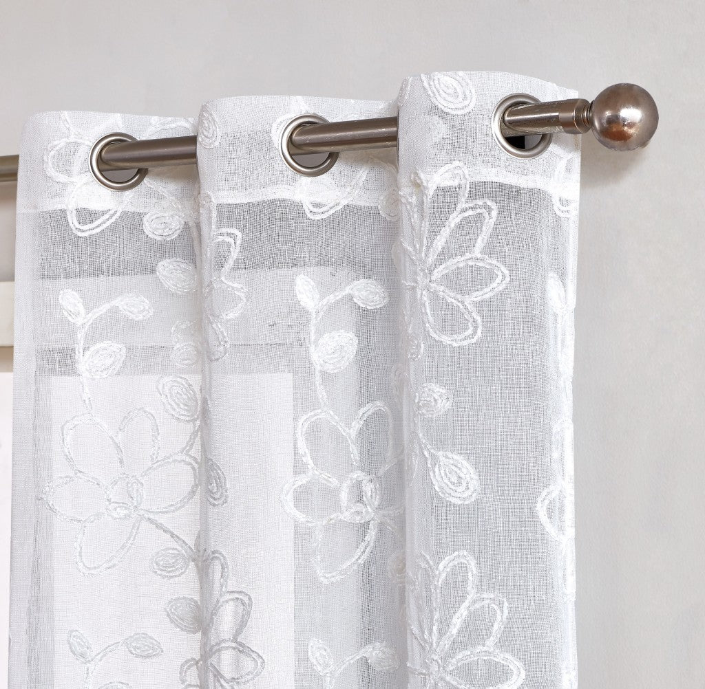 Set of Two 84" White Floral Embroidered Window Panels