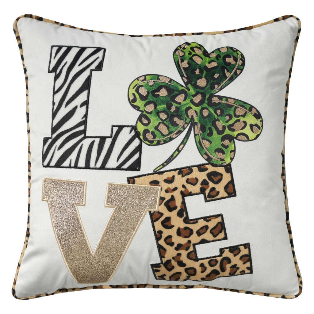 16" Green And White St Patricks Day Throw Pillow with Applique