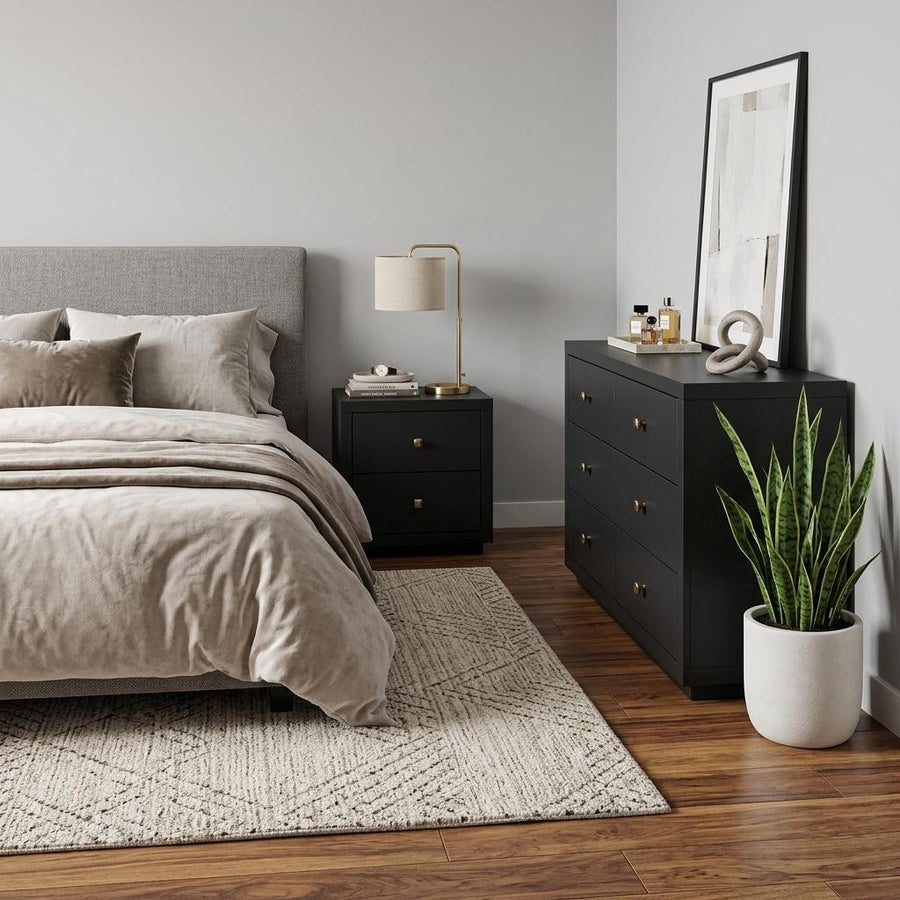 Two Piece Black Solid and Manufactured Wood Bedroom Set