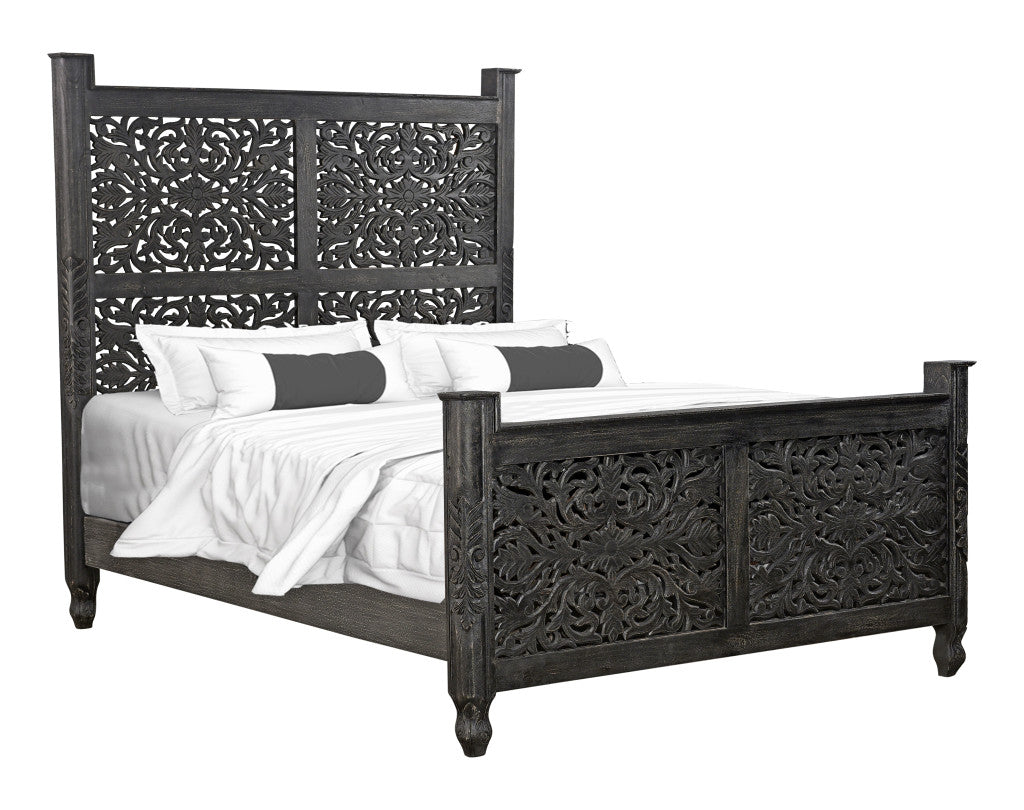 Three Piece Black Solid Wood Bedroom Set
