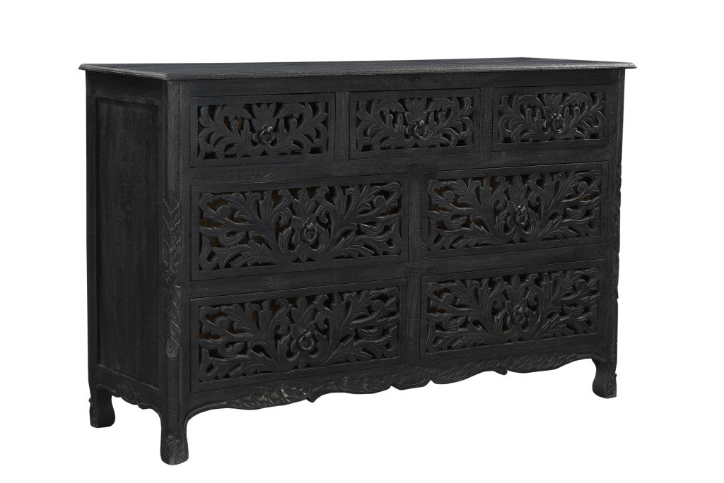 Three Piece Black Solid Wood Bedroom Set