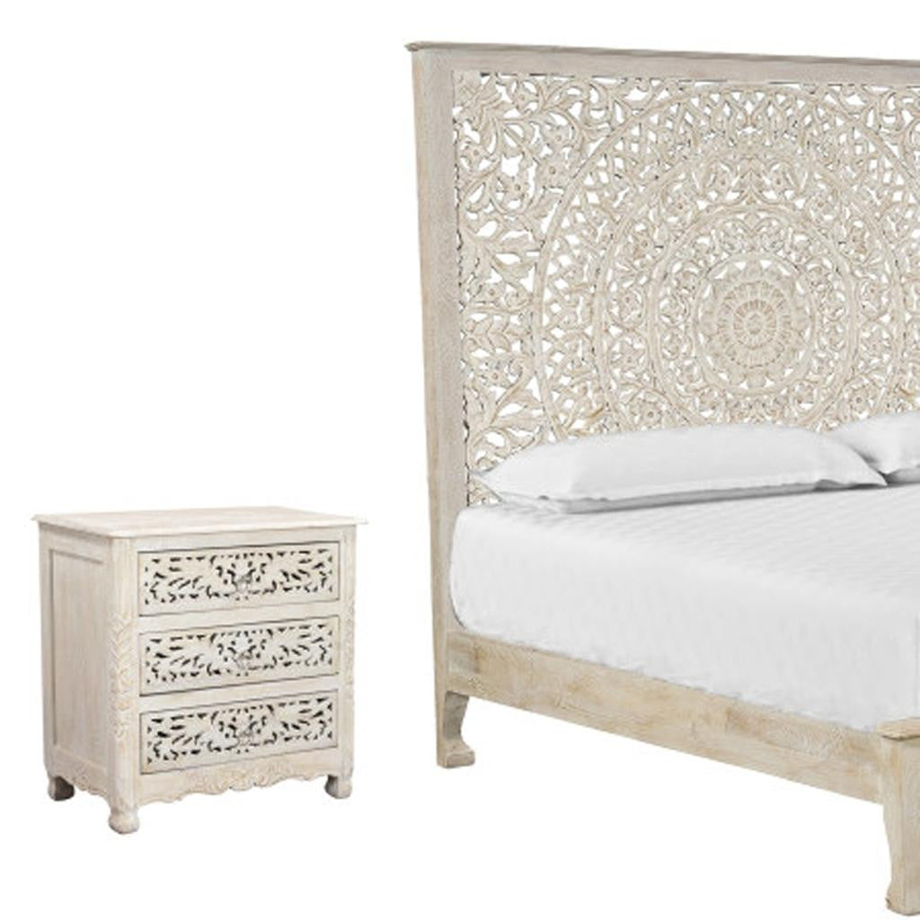 Three Piece White Solid Wood Bedroom Set