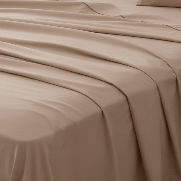 Four Piece Light Brown Cotton Queen Sheet Set