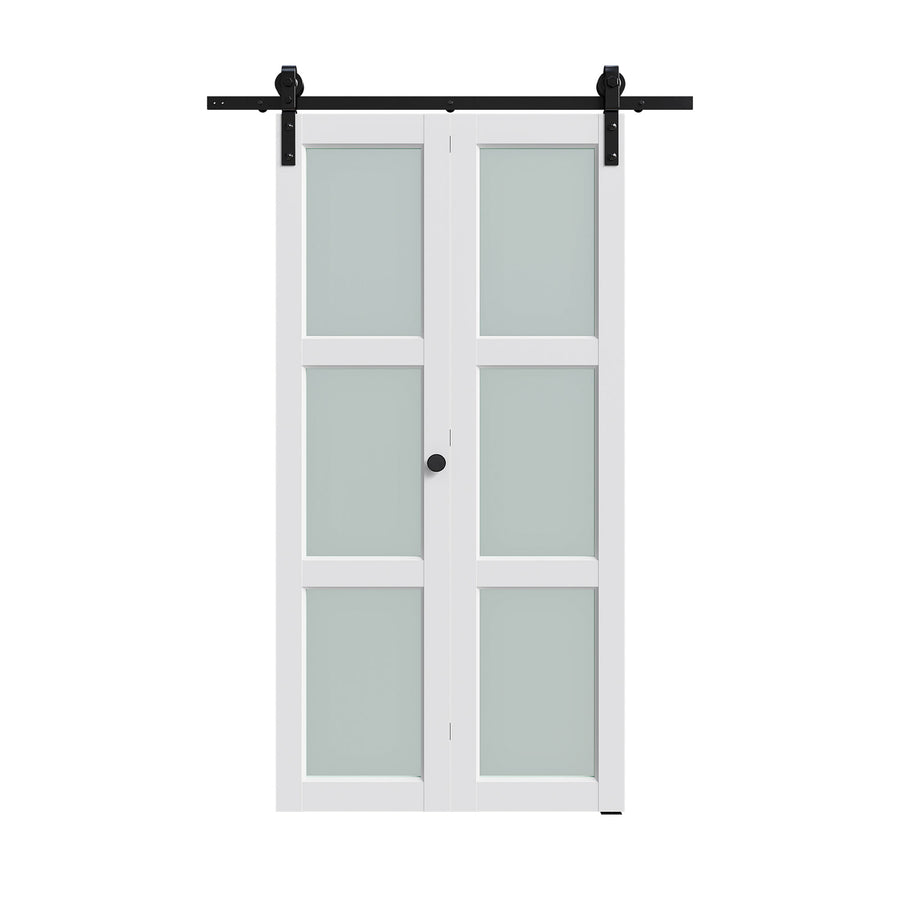 Set Of Two 84" X 32" White Glass Bi-Fold Door