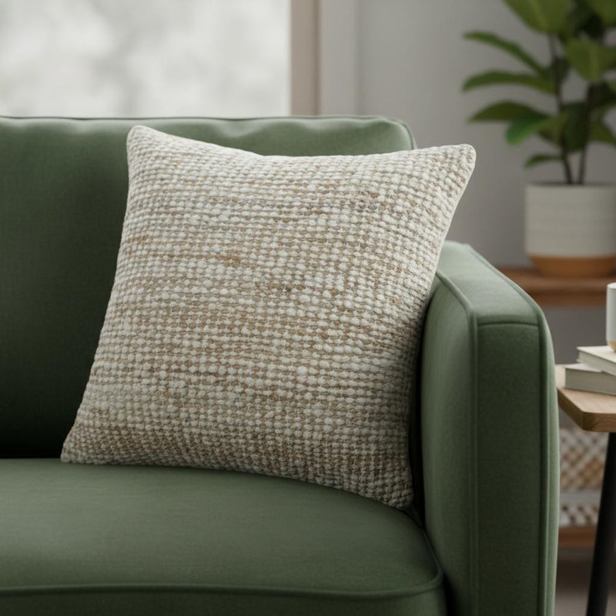 22" Ivory And Natural Striped Wool Blend Throw Pillow