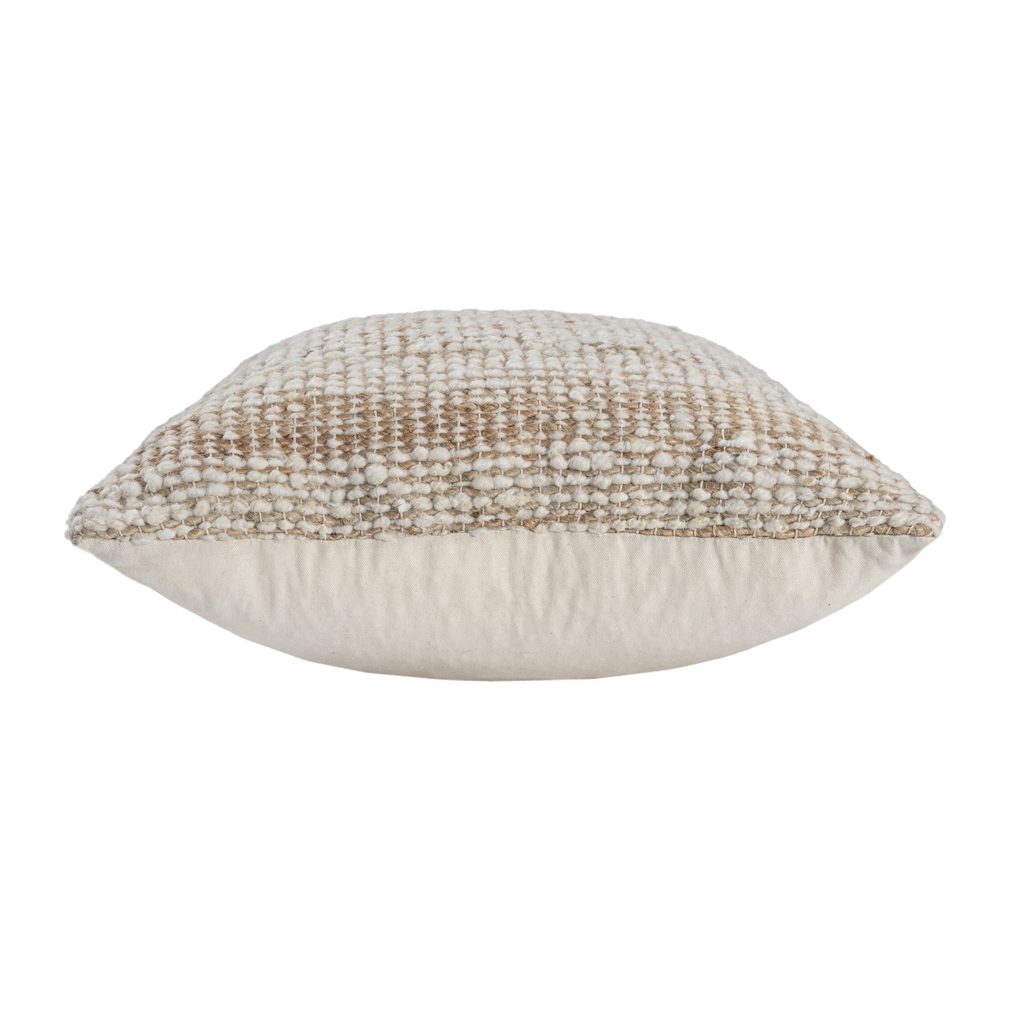 22" Ivory And Natural Striped Wool Blend Throw Pillow