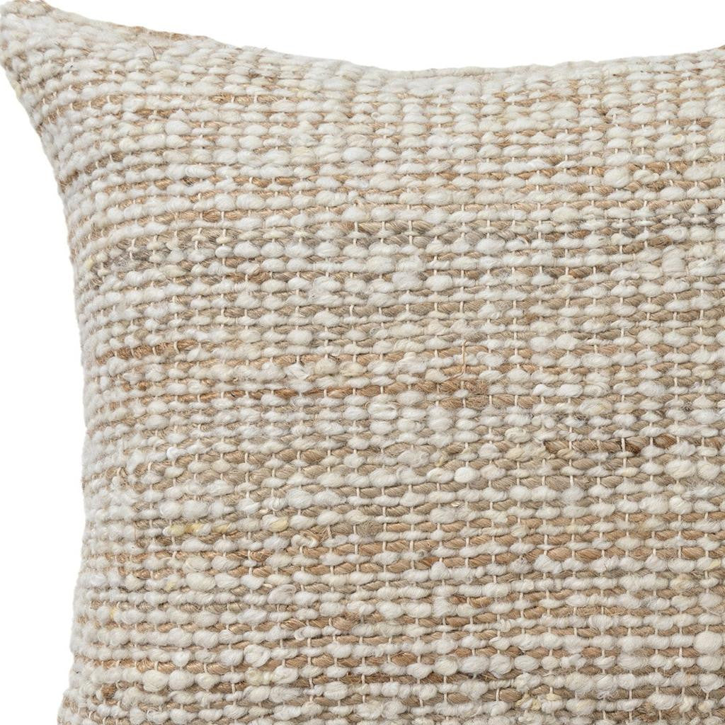 22" Ivory And Natural Striped Wool Blend Throw Pillow