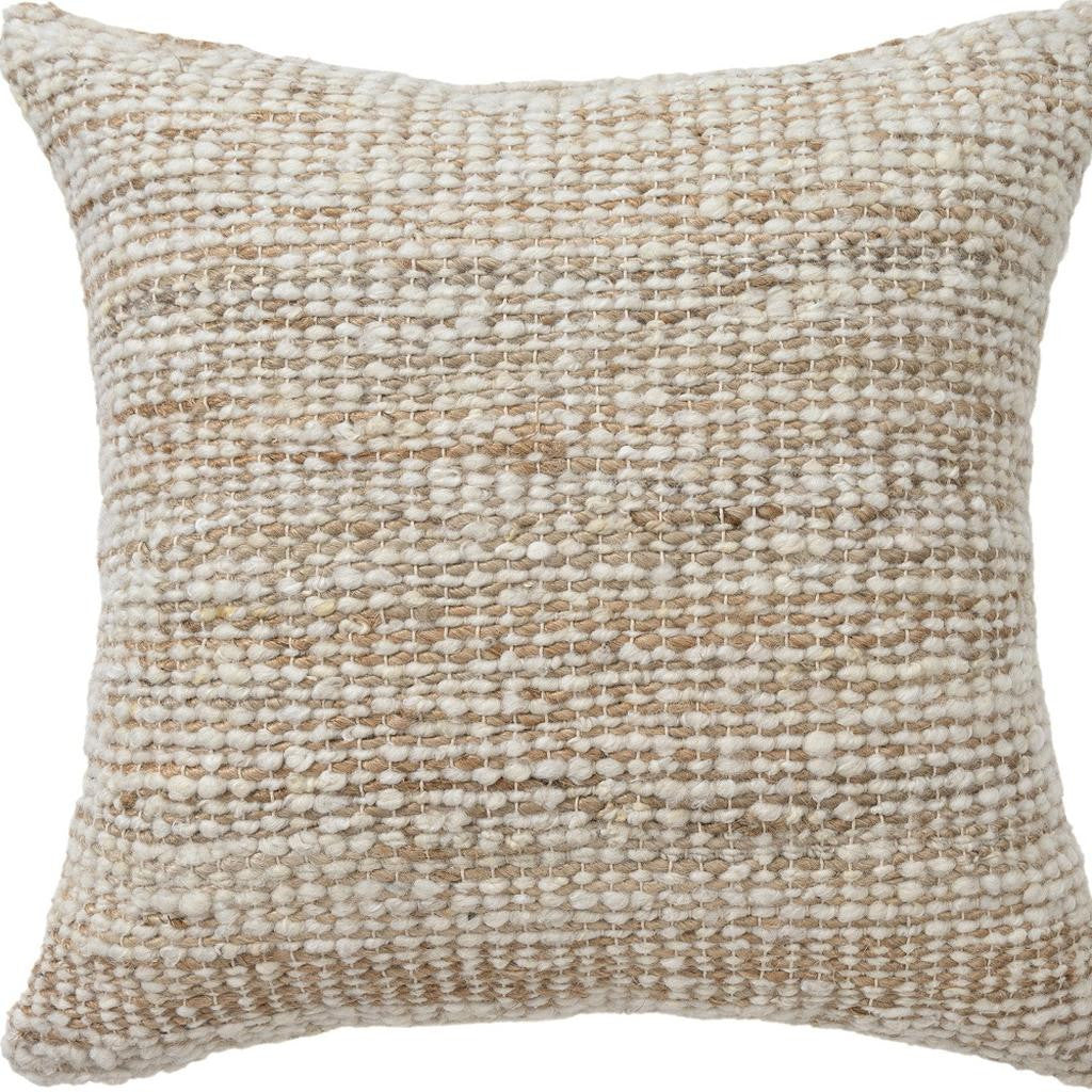 22" Ivory And Natural Striped Wool Blend Throw Pillow