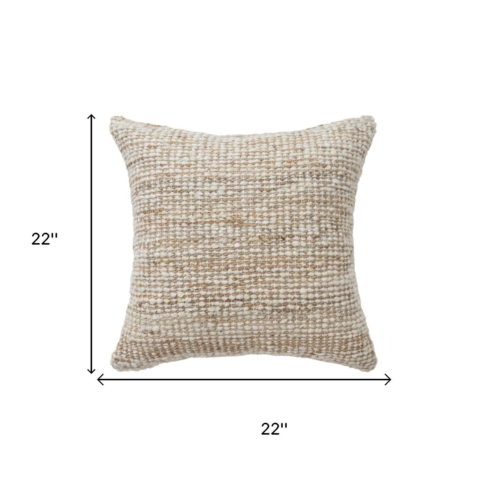 22" Ivory And Natural Striped Wool Blend Throw Pillow