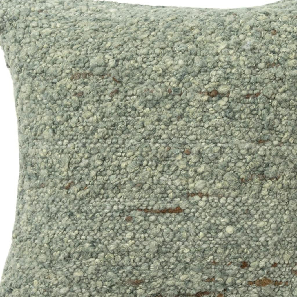 24" Green Wool Throw Pillow