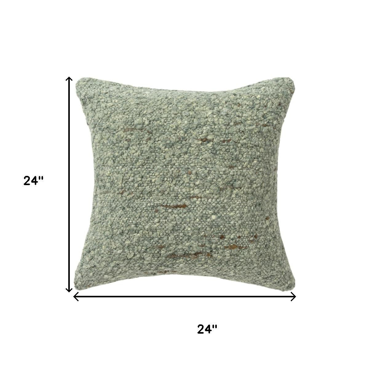 24" Green Wool Throw Pillow