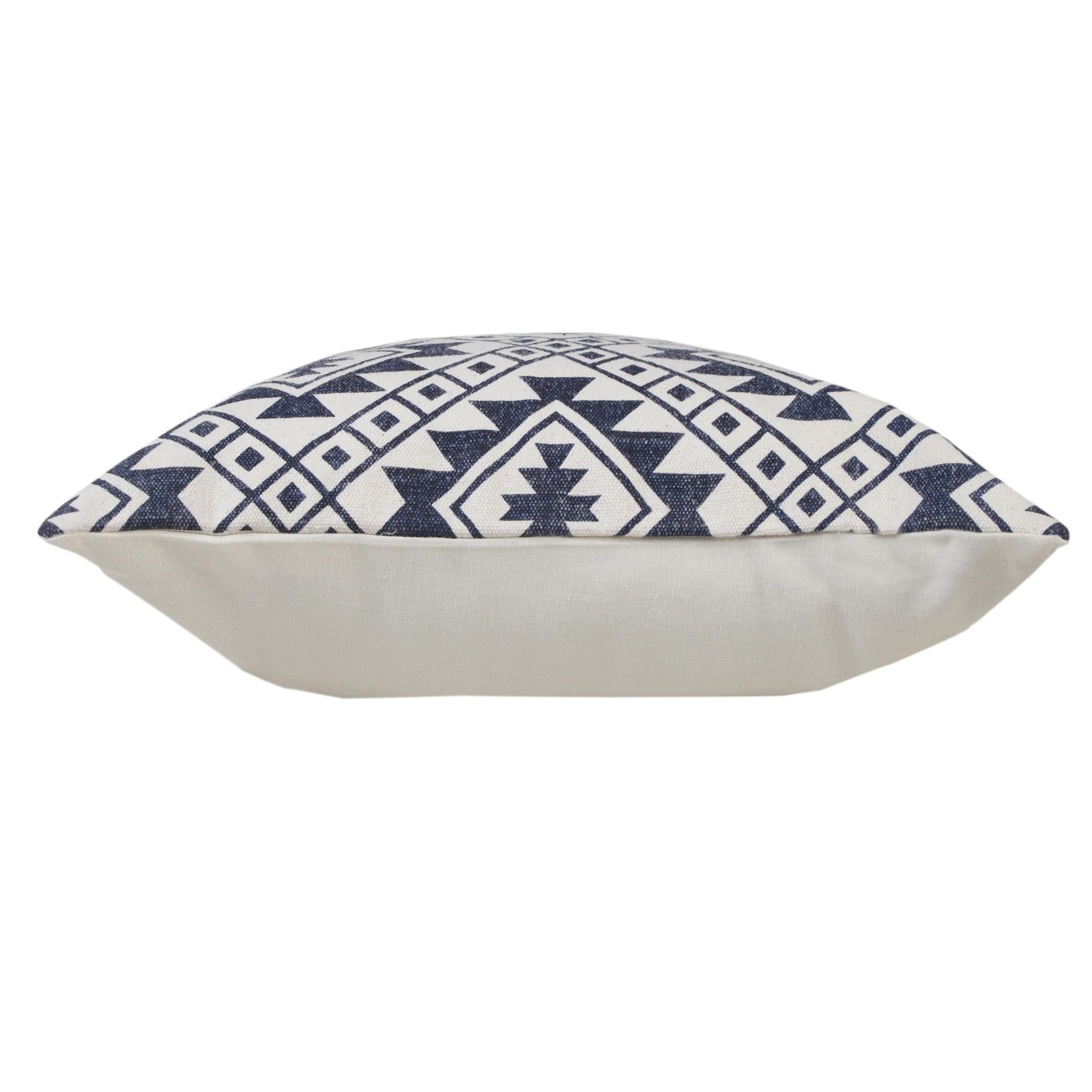 Set of Two 20" Navy Blue And Beige Geometric Cotton Throw Pillows