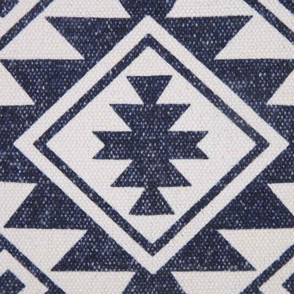 Set of Two 20" Navy Blue And Beige Geometric Cotton Throw Pillows