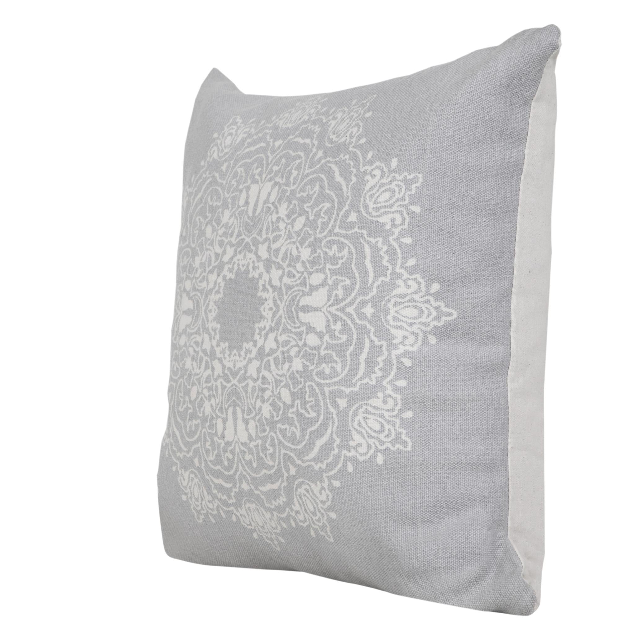 Set of Two 20" Gray And Off White Medallion Cotton Throw Pillows