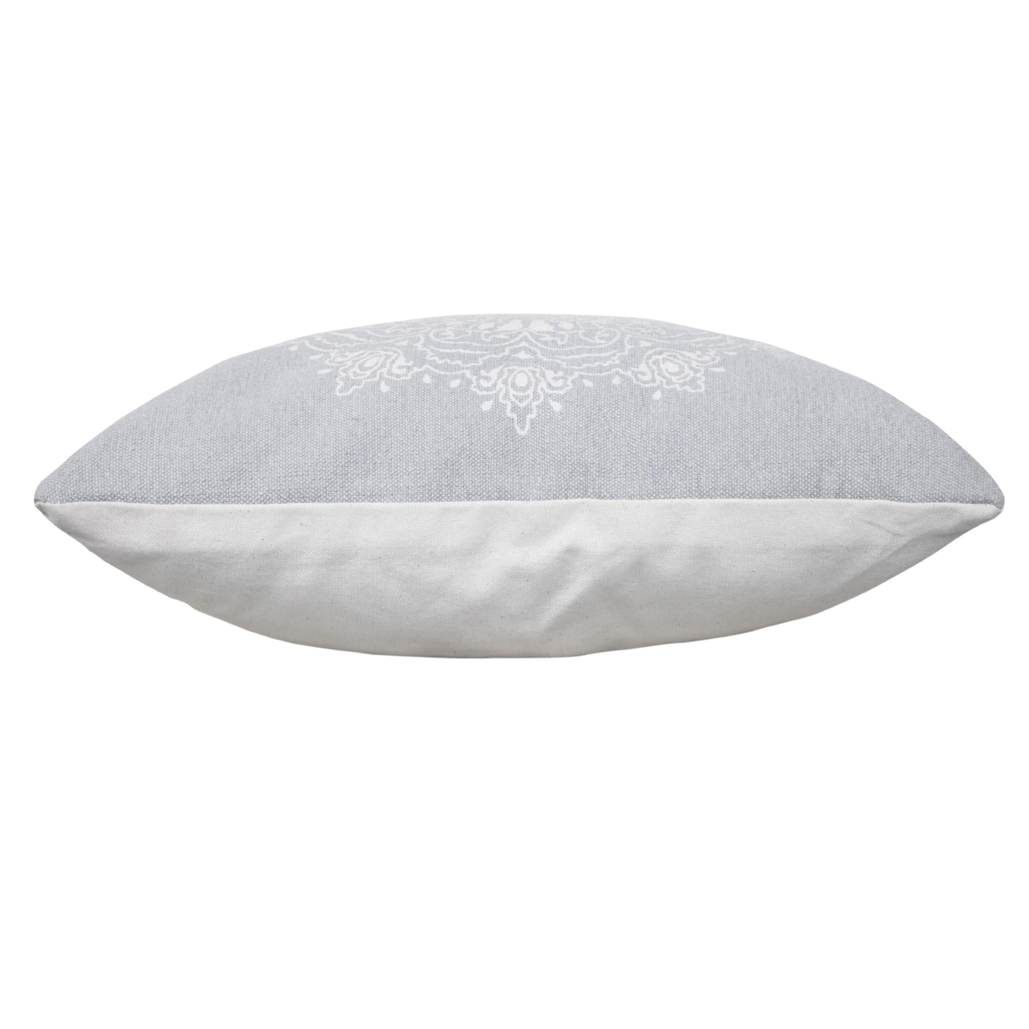 Set of Two 20" Gray And Off White Medallion Cotton Throw Pillows