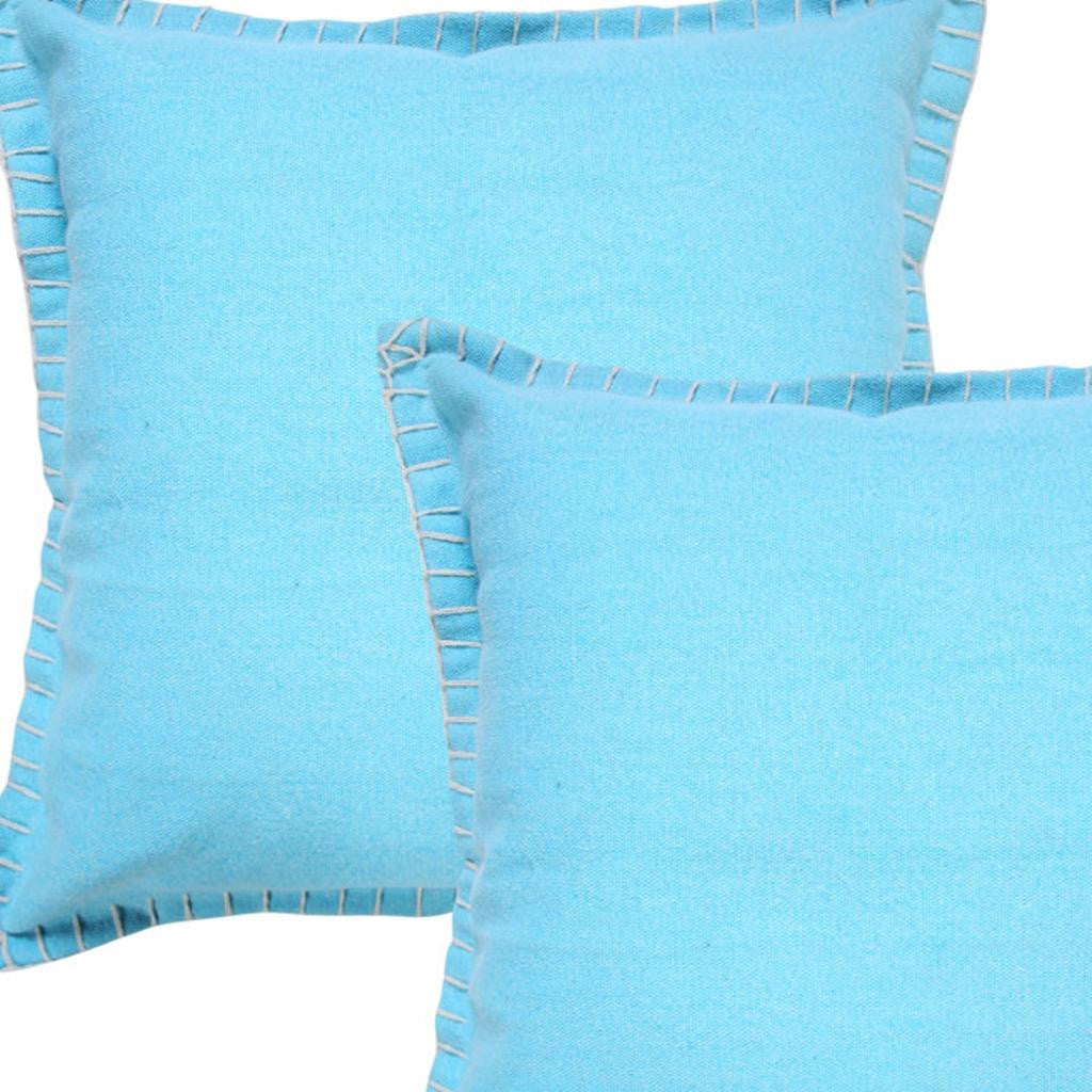 Set of Two 20" Blue Cotton Throw Pillows