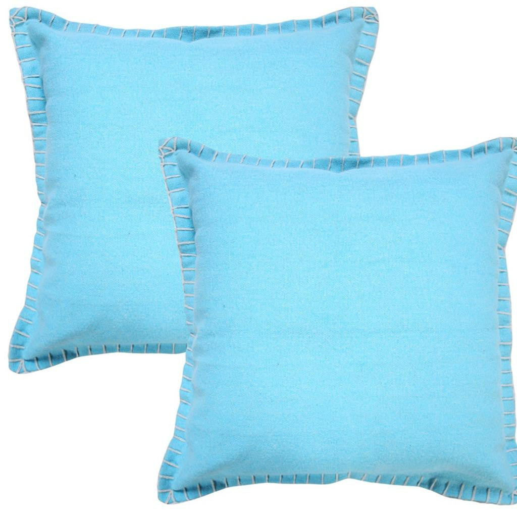 Set of Two 20" Blue Cotton Throw Pillows