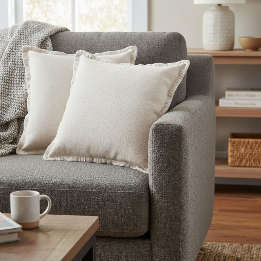 Set of Two 20" Tan And Beige Cotton Throw Pillows
