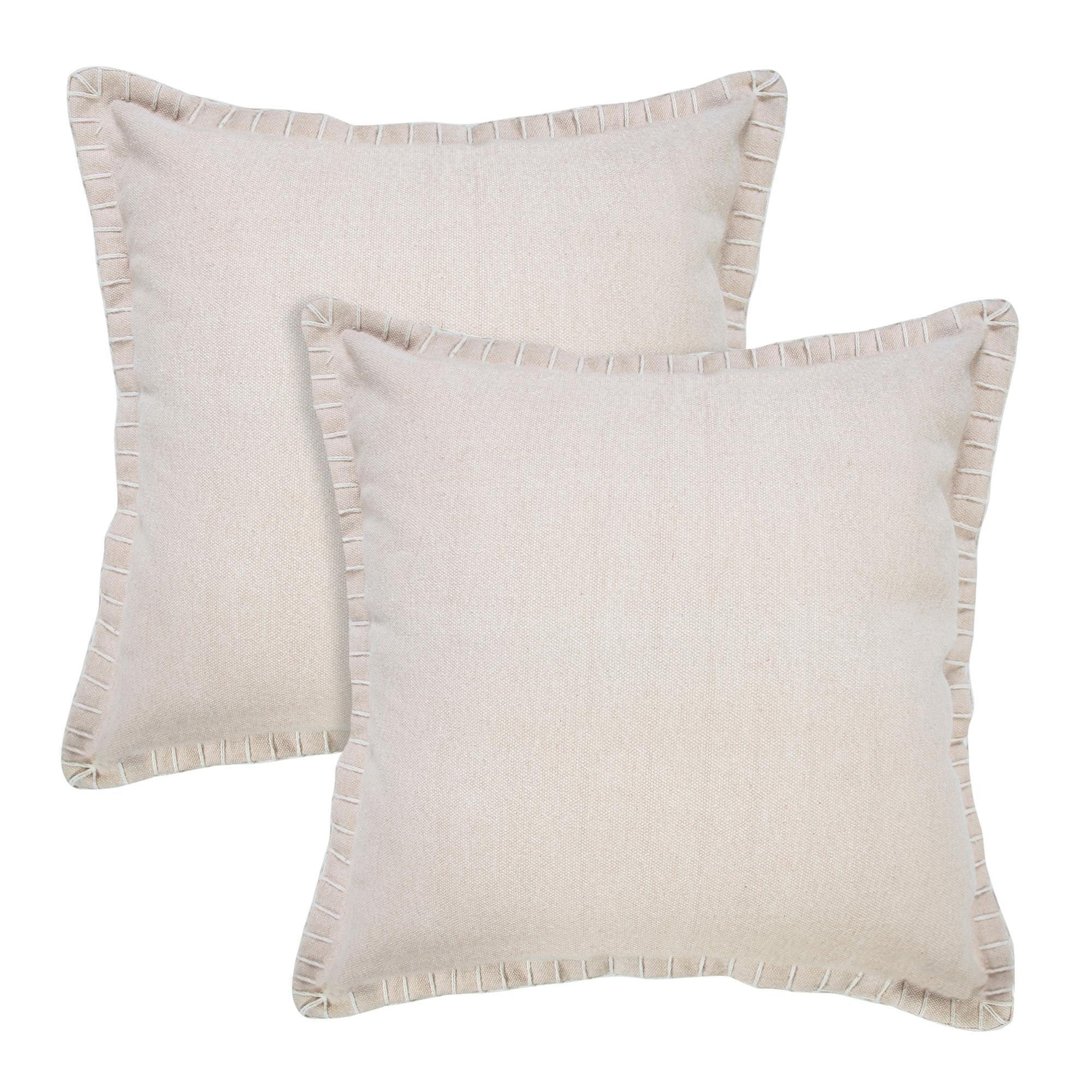 Set of Two 20" Tan And Beige Cotton Throw Pillows