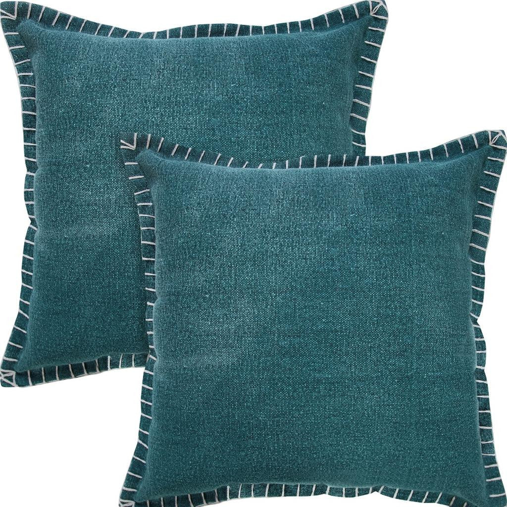 Set of Two 20" Green Cotton Throw Pillows