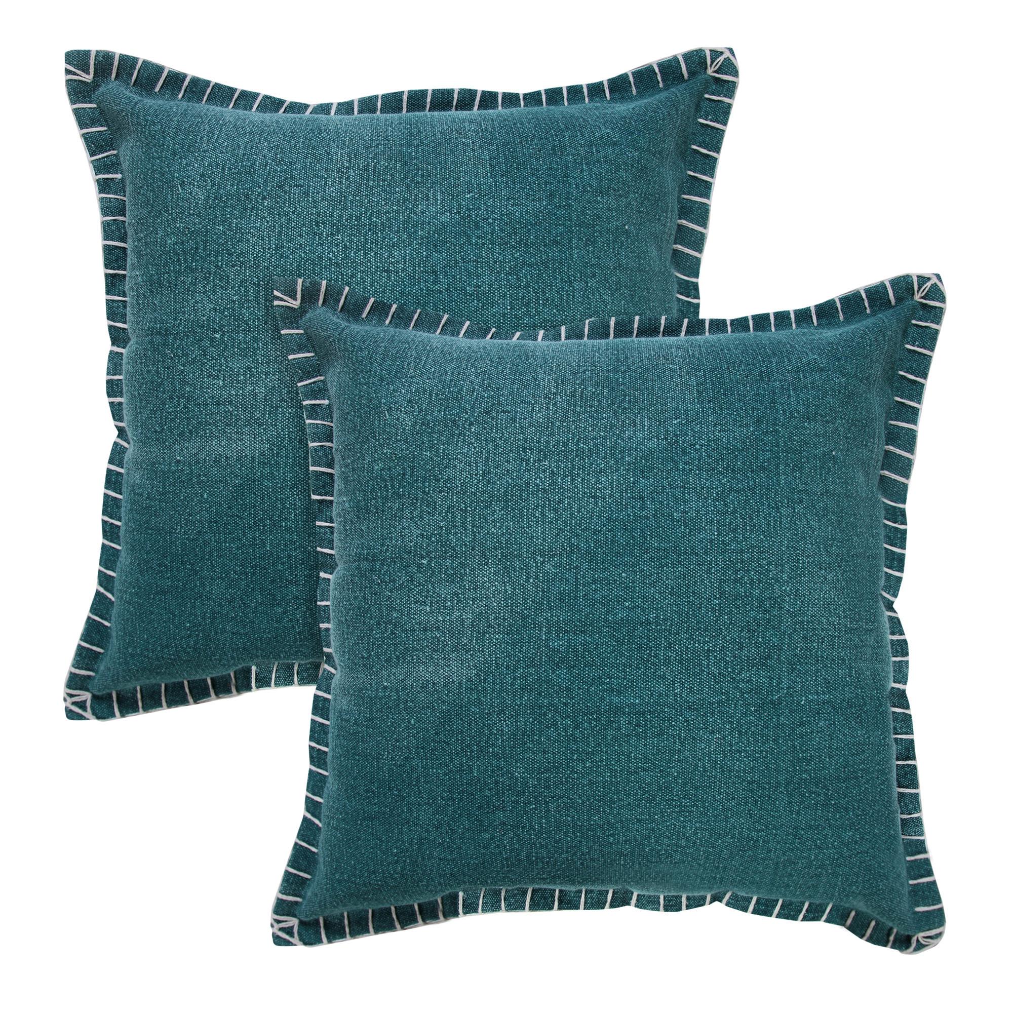 Set of Two 20" Green Cotton Throw Pillows