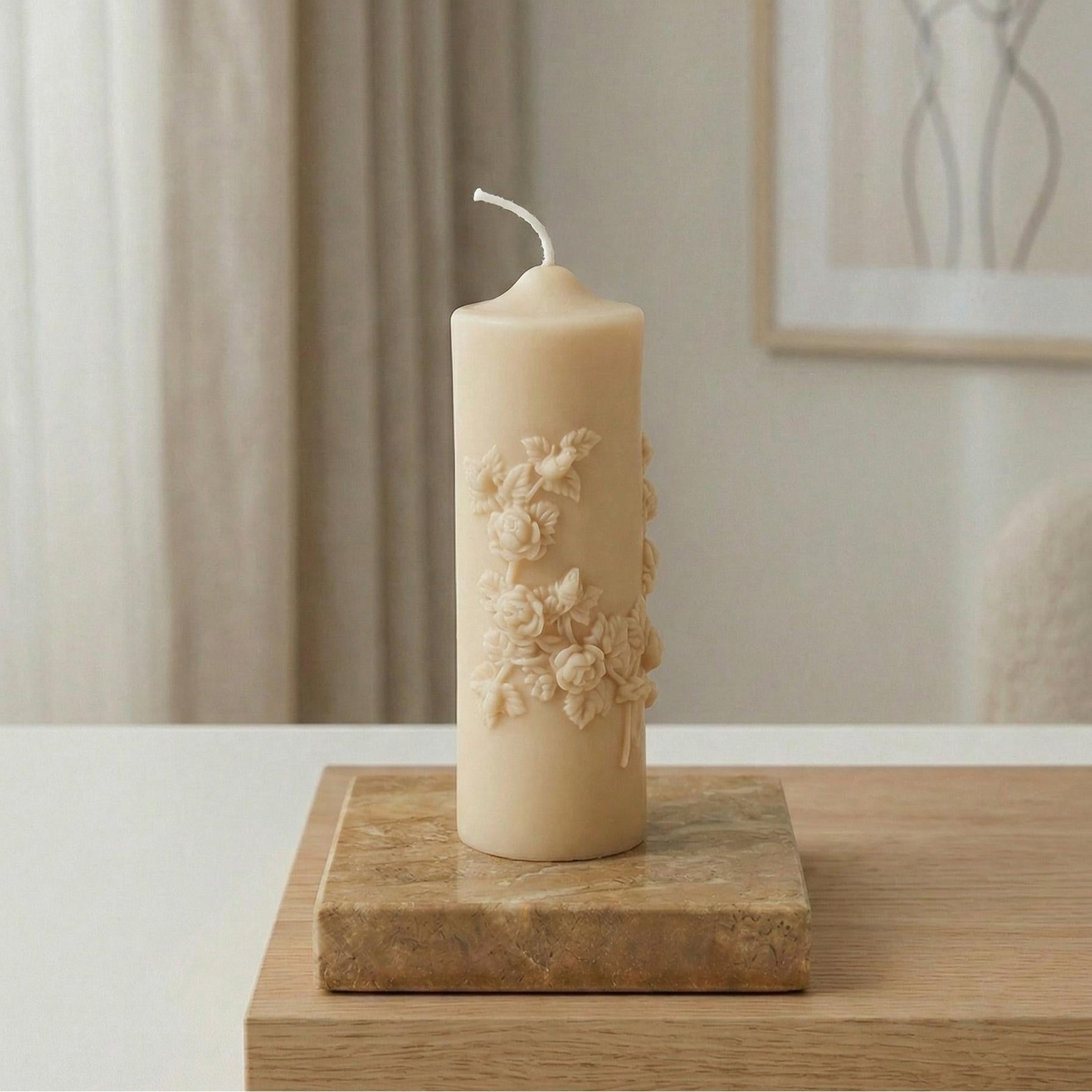 2" Almond Unscented Candle Round Pillar