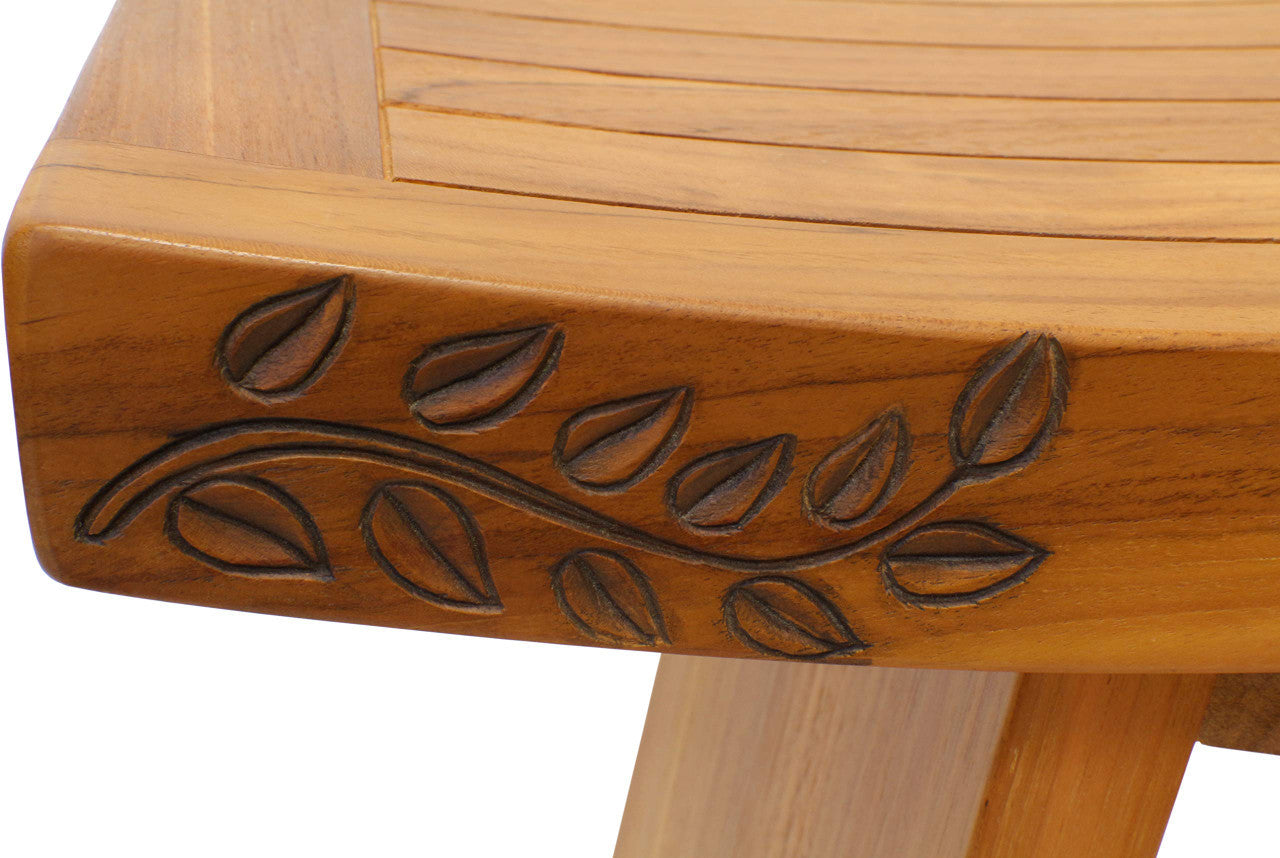 18" X 18" Brown Teak Front Leaves Rectangular Shower Bench