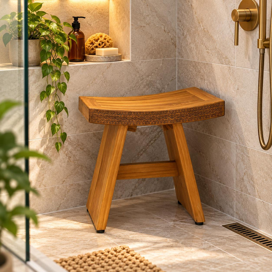 18" X 18" Brown Teak Geometric Rectangular Shower Bench