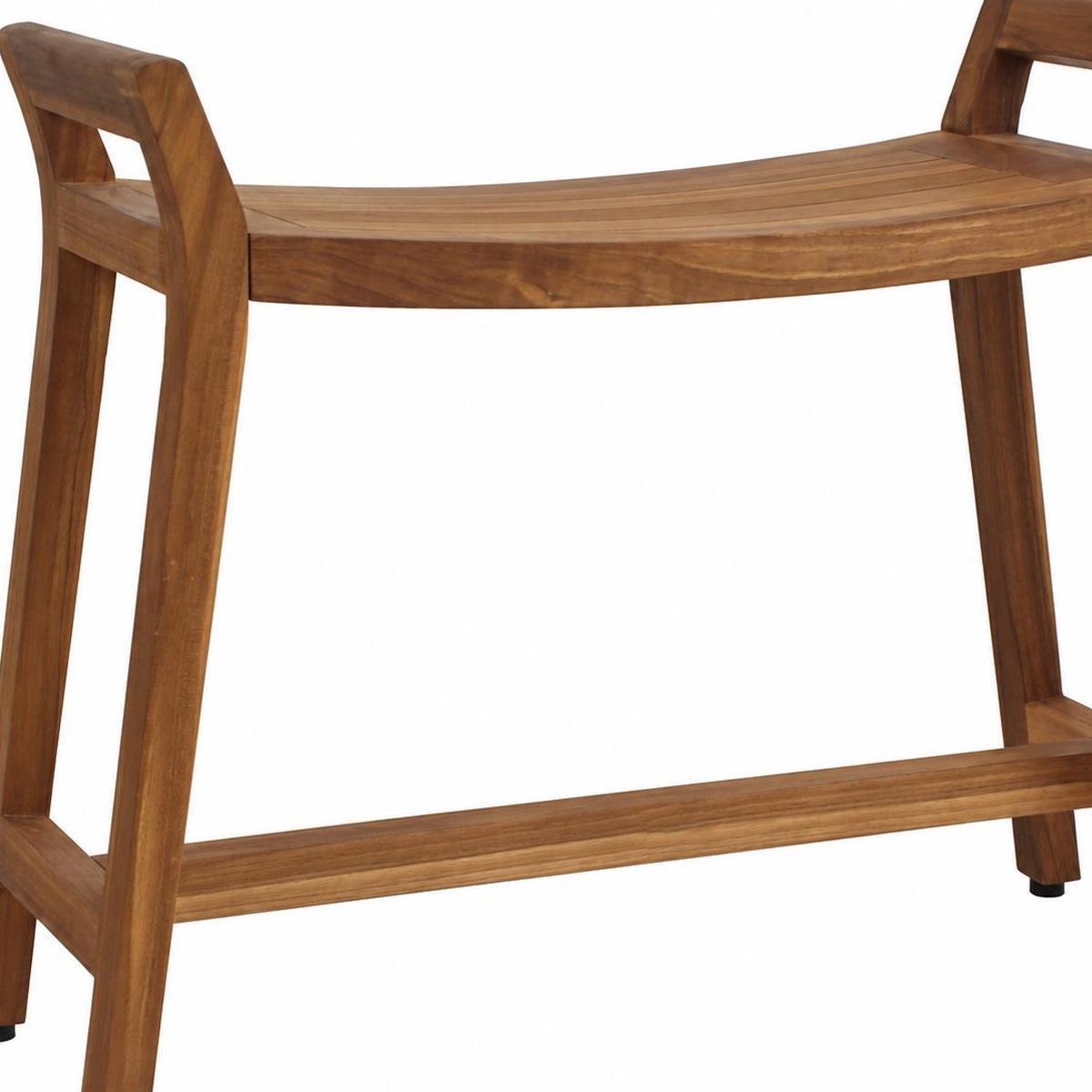 21" X 32" Brown Teak Rectangular Shower Bench With Handles
