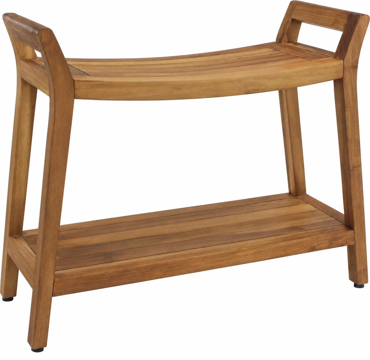 26" X 32" Brown Teak Rectangular Shower Bench With Shelf