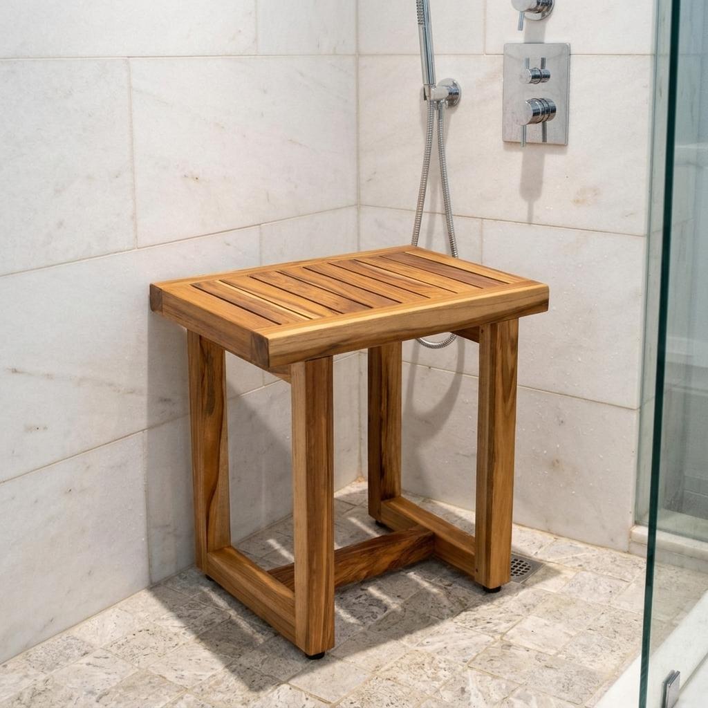 18" X 18" Brown Teak Rectangular Shower Bench