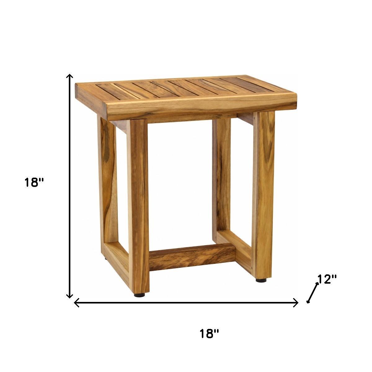 18" X 18" Brown Teak Rectangular Shower Bench