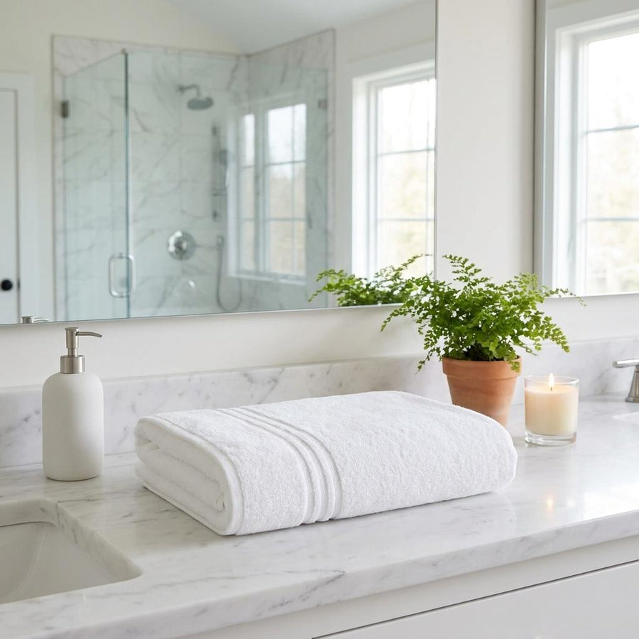 Set of Two White Turkish Cotton 35" X 66" Bath Sheets