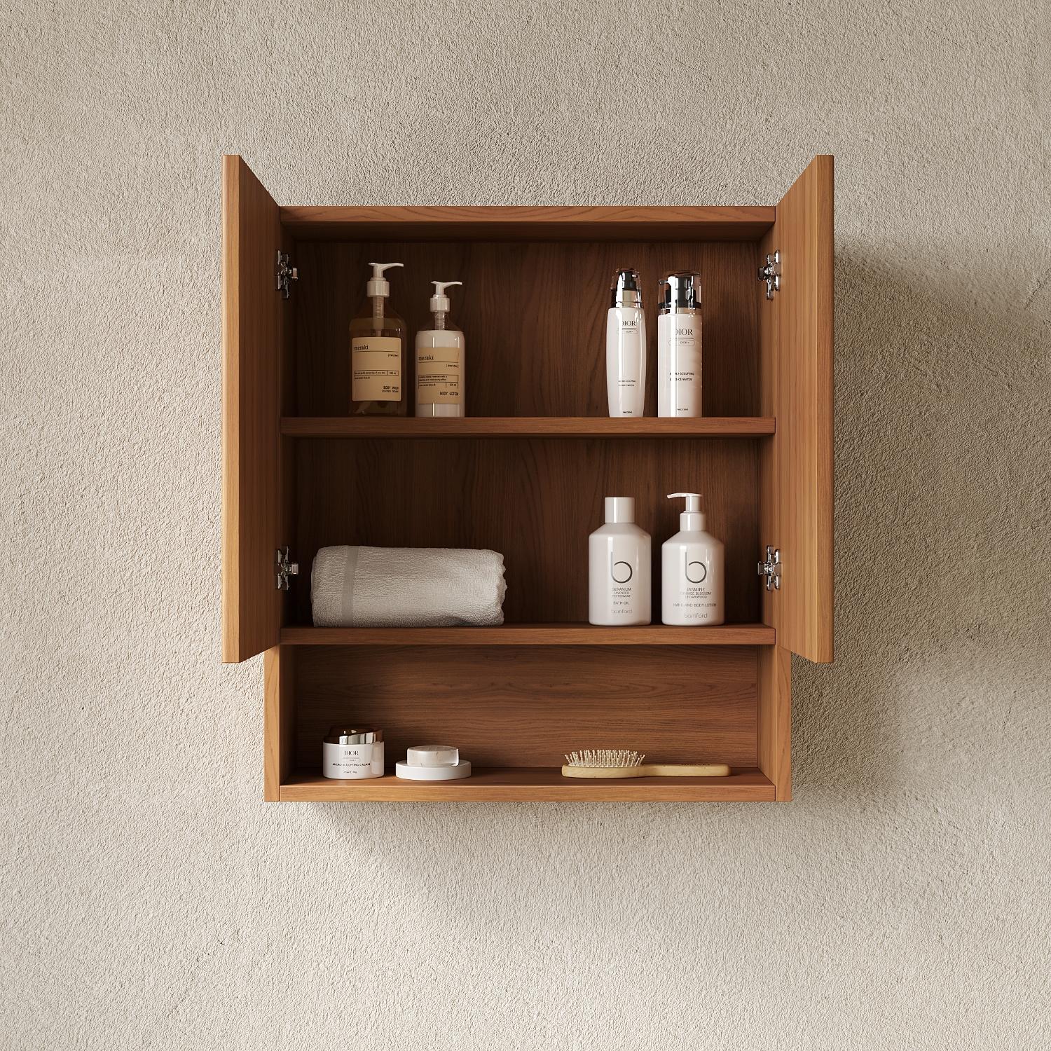 26" Brown Wood Floating Double Door Bathroom Vanity