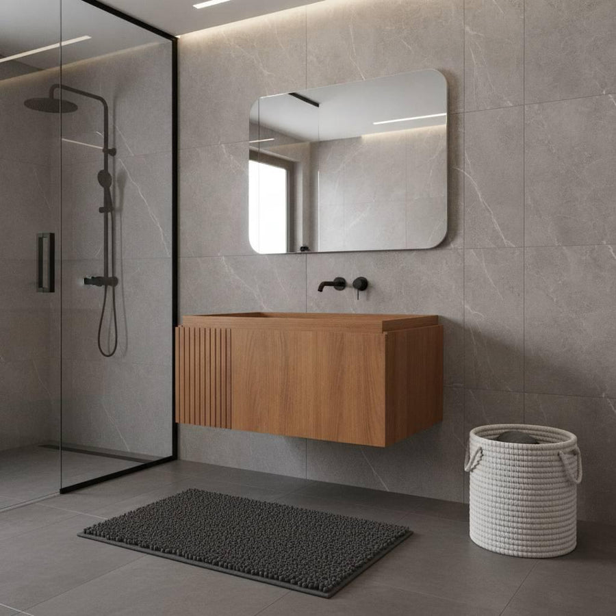 30" Brown Wood Floating Single Door Bathroom Vanity