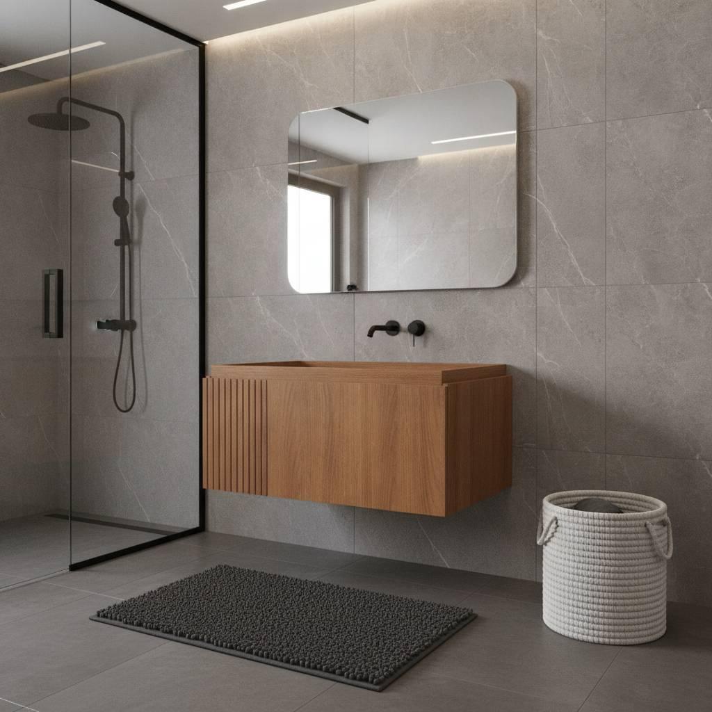 30" Brown Wood Floating Single Door Bathroom Vanity