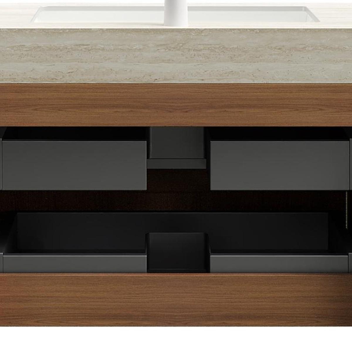 30" Brown Wood Floating Bathroom Vanity With White Ceramic Sink With Two Drawers