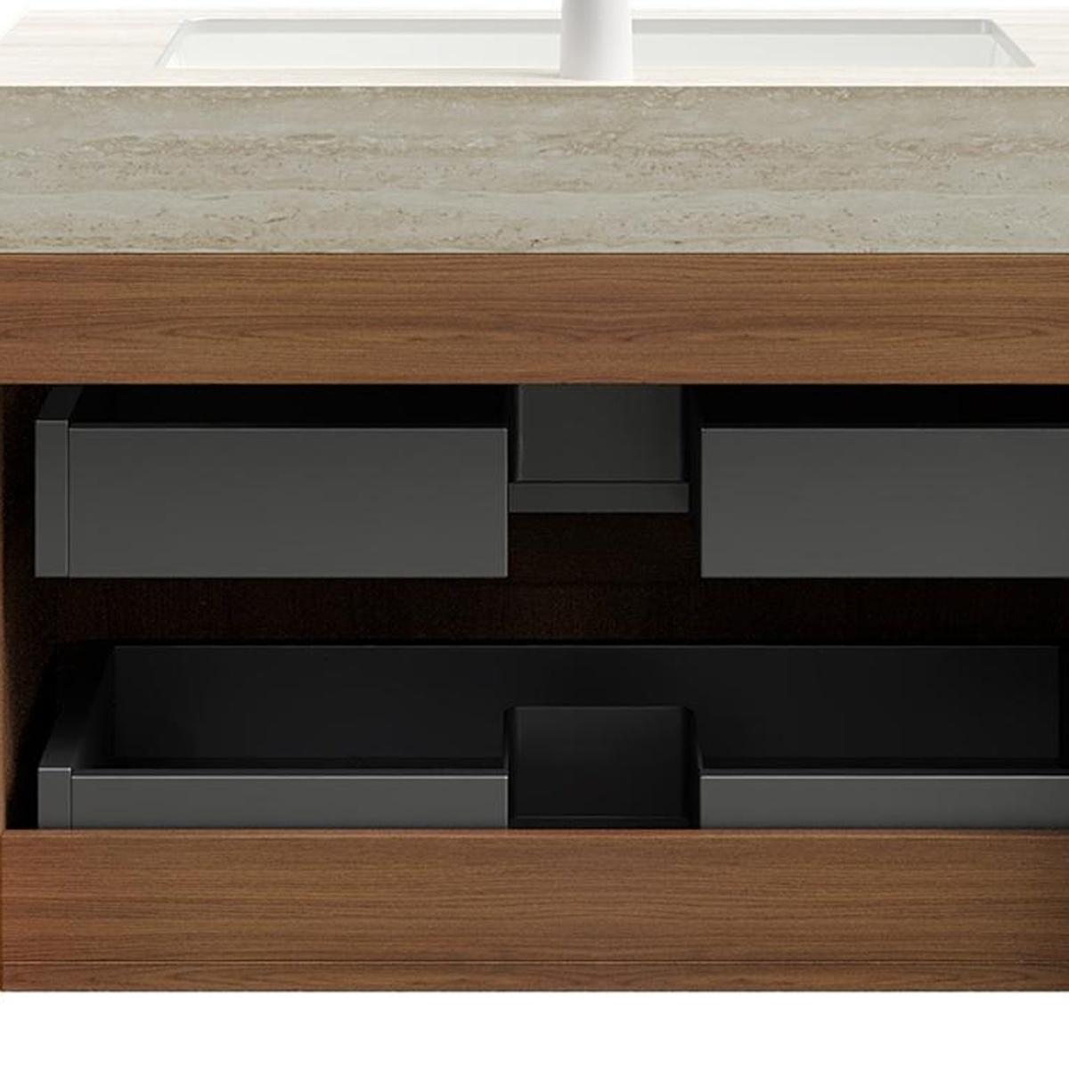 30" Brown Wood Floating Bathroom Vanity With White Ceramic Sink With Two Drawers