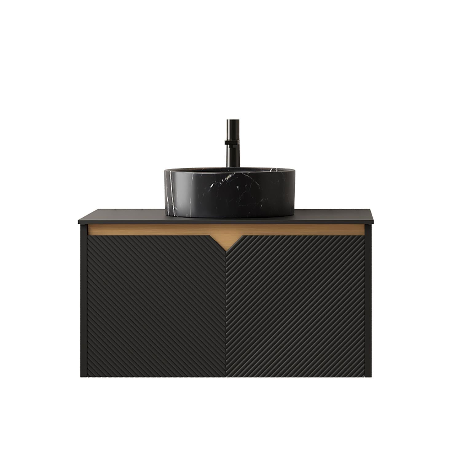 30" Black Wood Floating Double Door Bathroom Vanity With Ceramic Sink