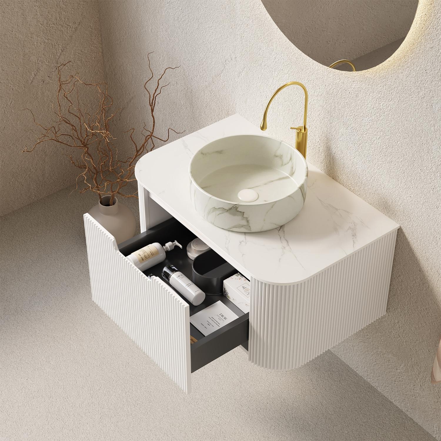 30" White Wood Floating Bathroom Vanity With Ceramic Sink