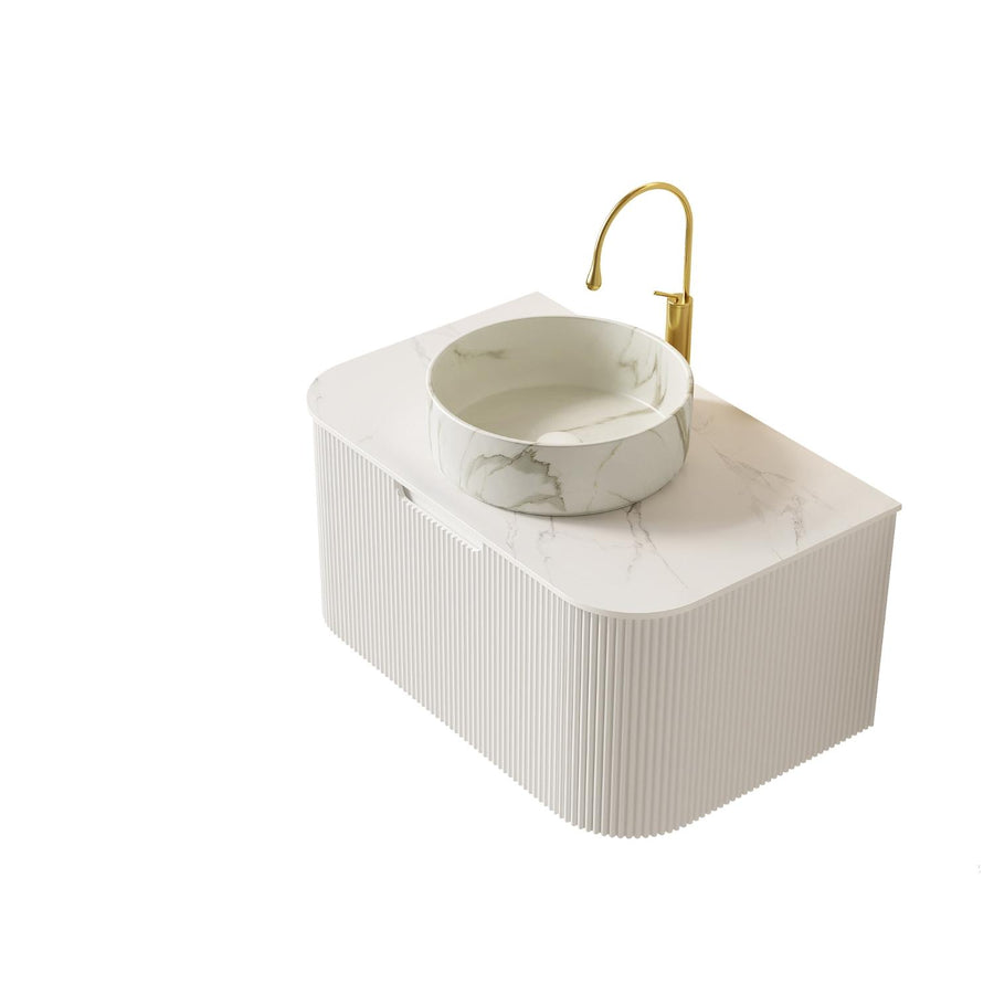 30" White Wood Floating Bathroom Vanity With Ceramic Sink