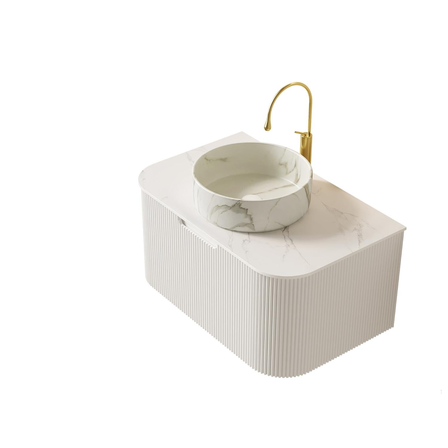 30" White Wood Floating Bathroom Vanity With Ceramic Sink