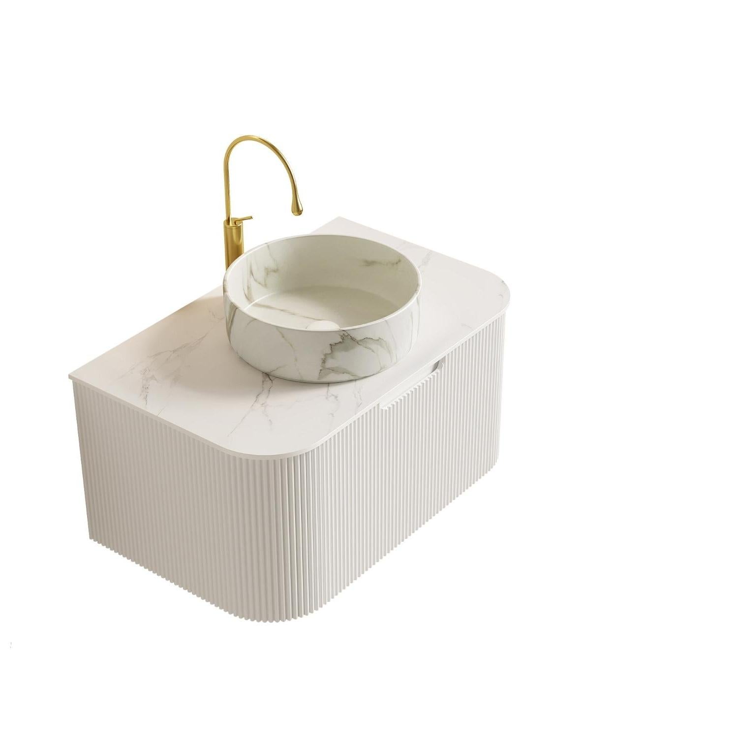 30" White Wood Floating Bathroom Vanity With Ceramic Sink