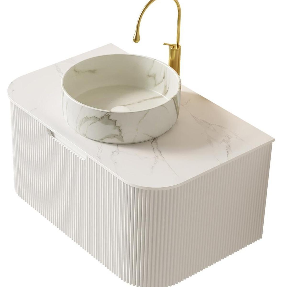 30" White Wood Floating Bathroom Vanity With Ceramic Sink
